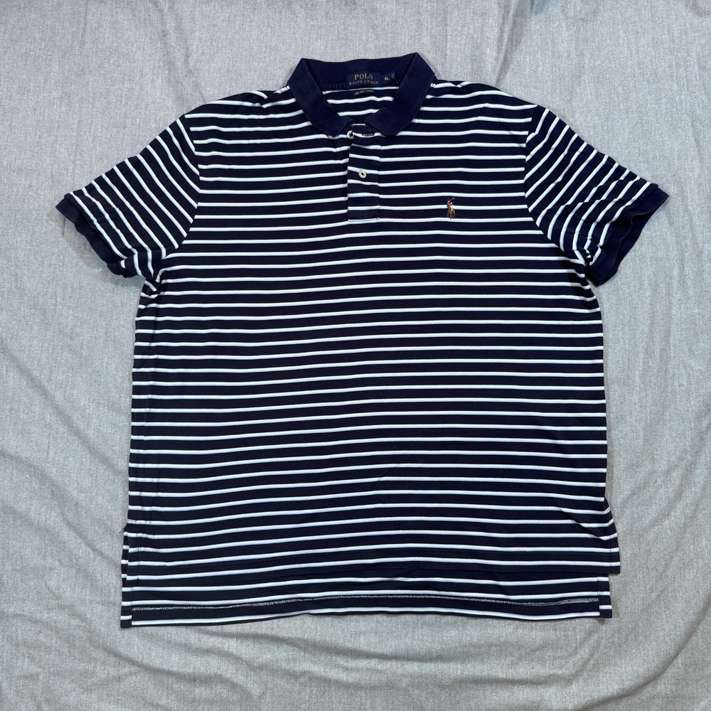 Polo Ralph Lauren‎ Shirt Mens XL Blue White Striped Pima Soft Flesh Pony Classic